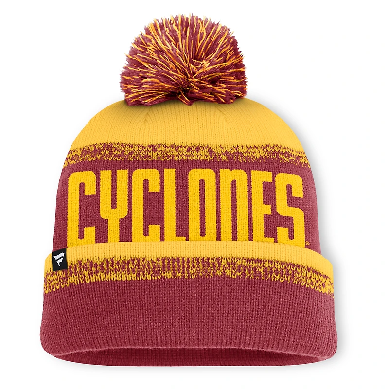 Bonnet en tricot à revers avec pompon Fanatics Cardinal/Gold Iowa State Cyclones Thrive pour homme