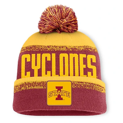 Bonnet en tricot à revers avec pompon Fanatics Cardinal/Gold Iowa State Cyclones Thrive pour homme