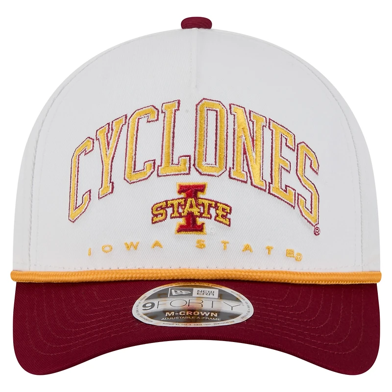 Men's New Era White/Cardinal Iowa State Cyclones Arch Two-Tone Rope 9FORTY A-Frame M-Crown Adjustable Hat