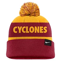 Men's Nike Gold/Crimson Iowa State Cyclones Peak Stripe Cuffed Knit Hat with Pom