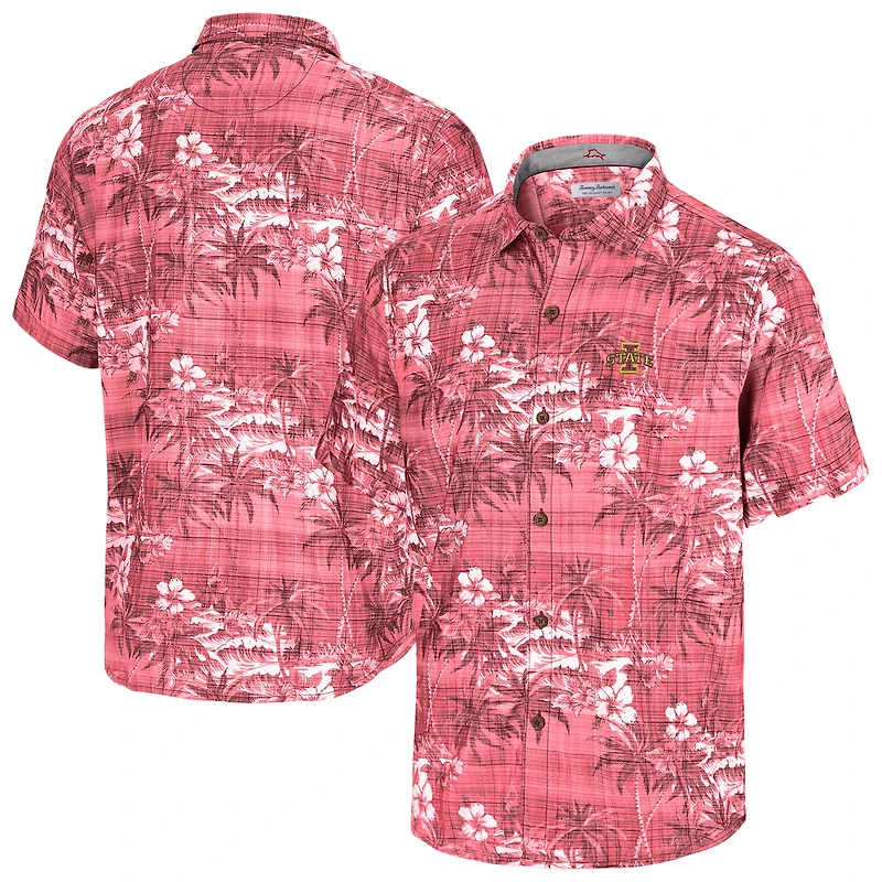 Chemise boutonnée Tommy Bahama rouge pour homme, Iowa State Cyclones, Coconut Point, Palmetta Island, Zone Camp