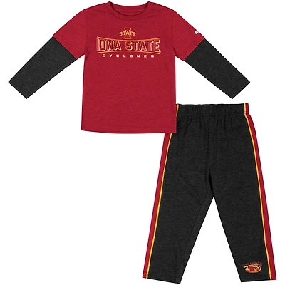 Ensemble t-shirt et pantalon à manches longues Colosseum Cardinal/noir Iowa State Cyclones pour tout-petit