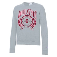 Women's Champion  Heather Gray Iowa State Cyclones Academic Crest Powerblend Crewneck Sweatshirt