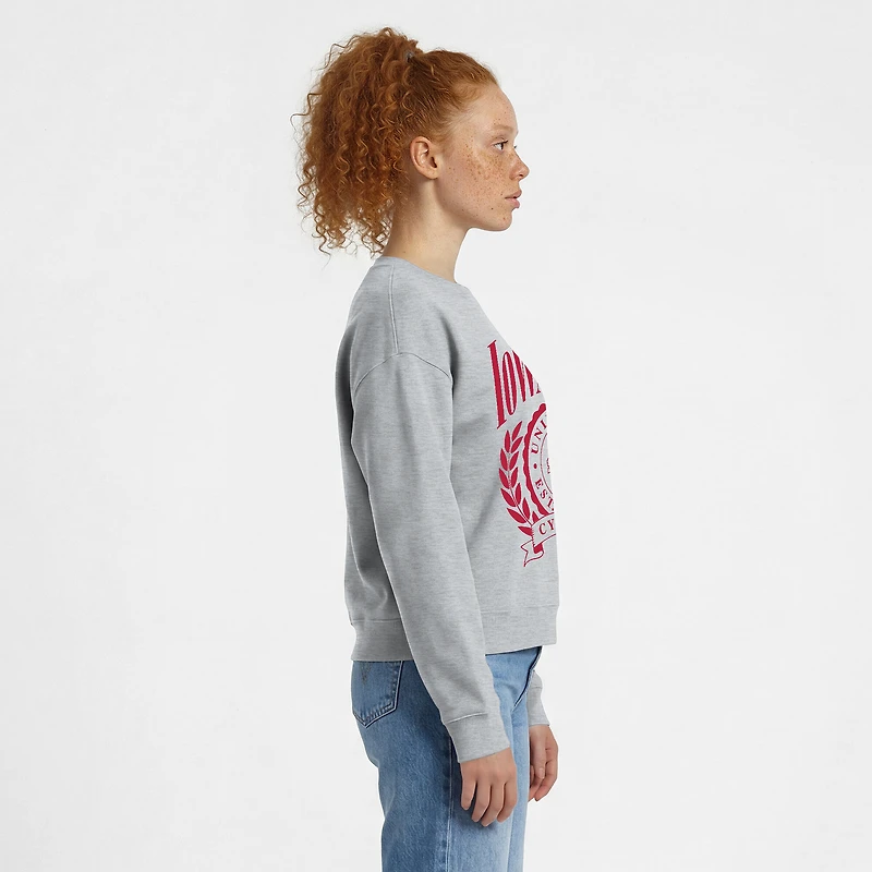 Women's Champion Heather Gray Iowa State Cyclones Academic Crest Powerblend Crewneck Sweatshirt