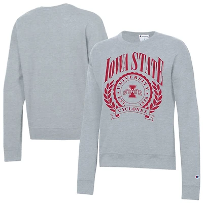 Women's Champion Heather Gray Iowa State Cyclones Academic Crest Powerblend Crewneck Sweatshirt