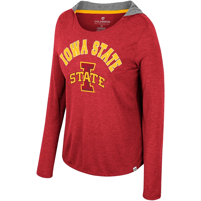 Women's Colosseum  Cardinal Iowa State Cyclones Distressed Heather Long Sleeve Hoodie T-Shirt