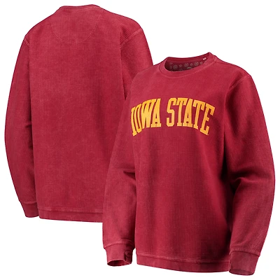 Sweat-shirt à enfiler Pressbox Cardinal Iowa State Cyclones pour femme, en velours côtelé délavé vintage, modèle basique arche.