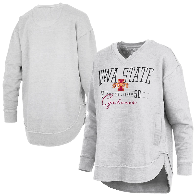Sweat-shirt poncho à col en V pour femme, gris chiné, Iowa State Cyclones, Marcus East Hall