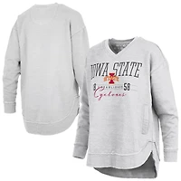 Sweat-shirt poncho à col en V pour femme, gris chiné, Iowa State Cyclones, Marcus East Hall