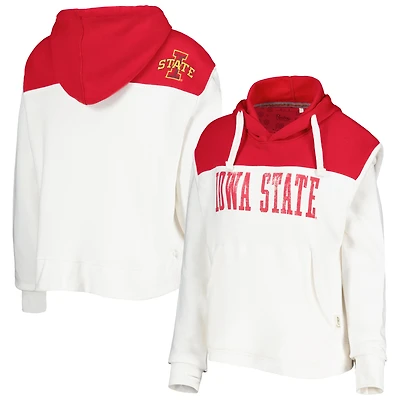 Women's Pressbox White/Cardinal Iowa State Cyclones Chicago 2-Hit Yoke Pullover Hoodie