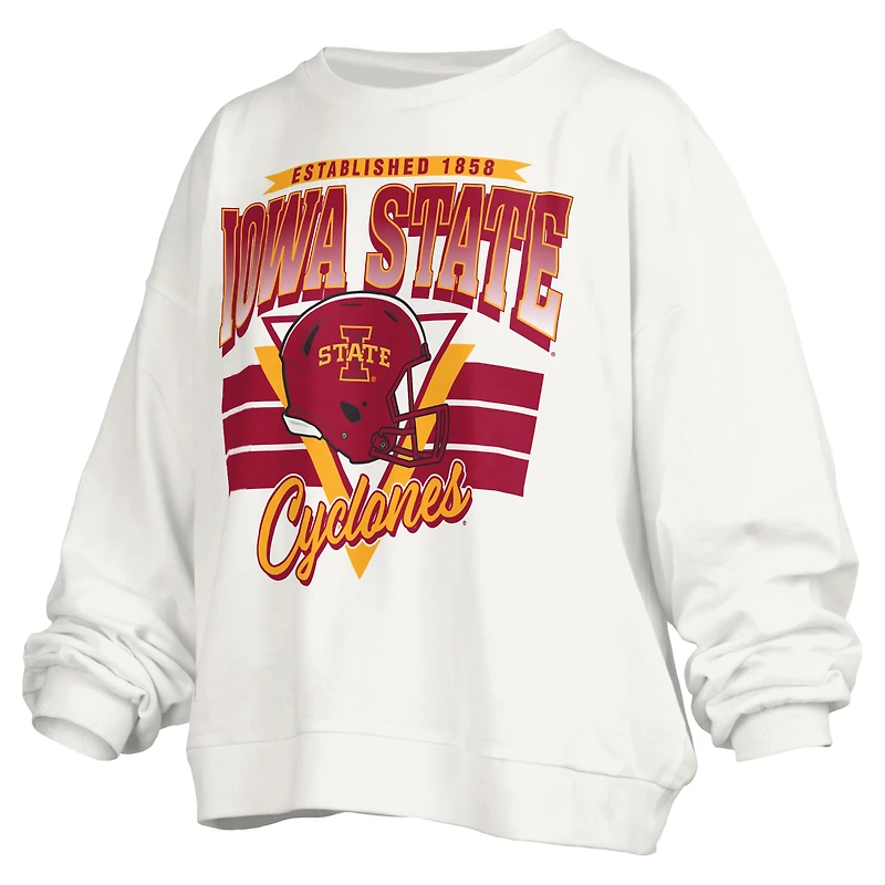 Women's Pressbox White Iowa State Cyclones Janice Retro Logo Oversized Pullover Sweatshirt
