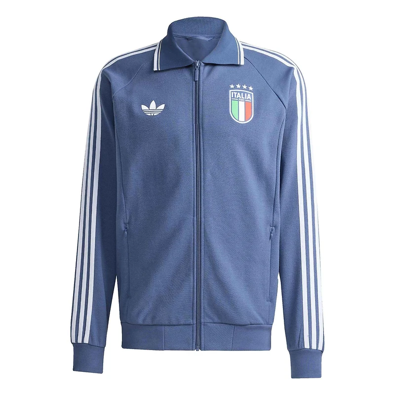Veste zippée intégrale adidas bleue pour homme, équipe nationale d'Italie 2026, extérieur.