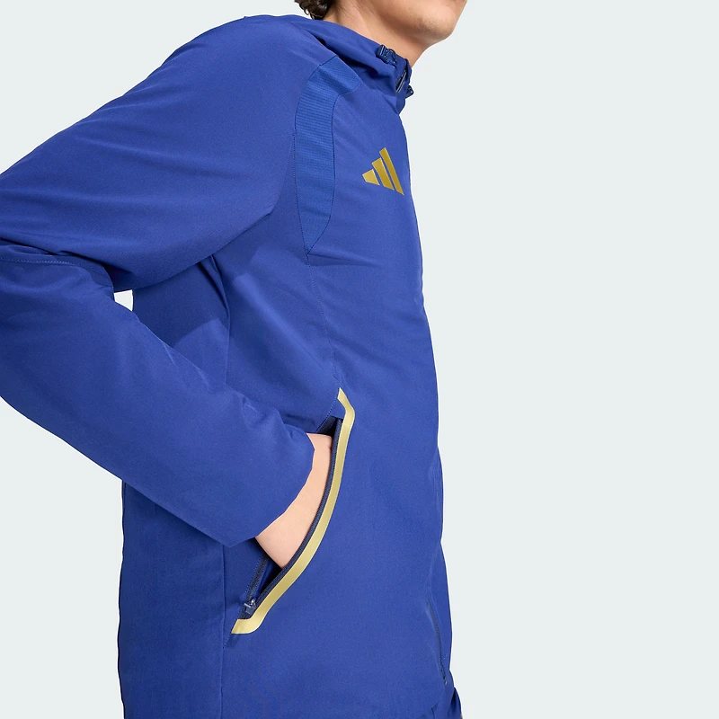 Veste coupe-vent de voyage zippée intégrale adidas bleue pour homme, équipe nationale d'Italie 2026