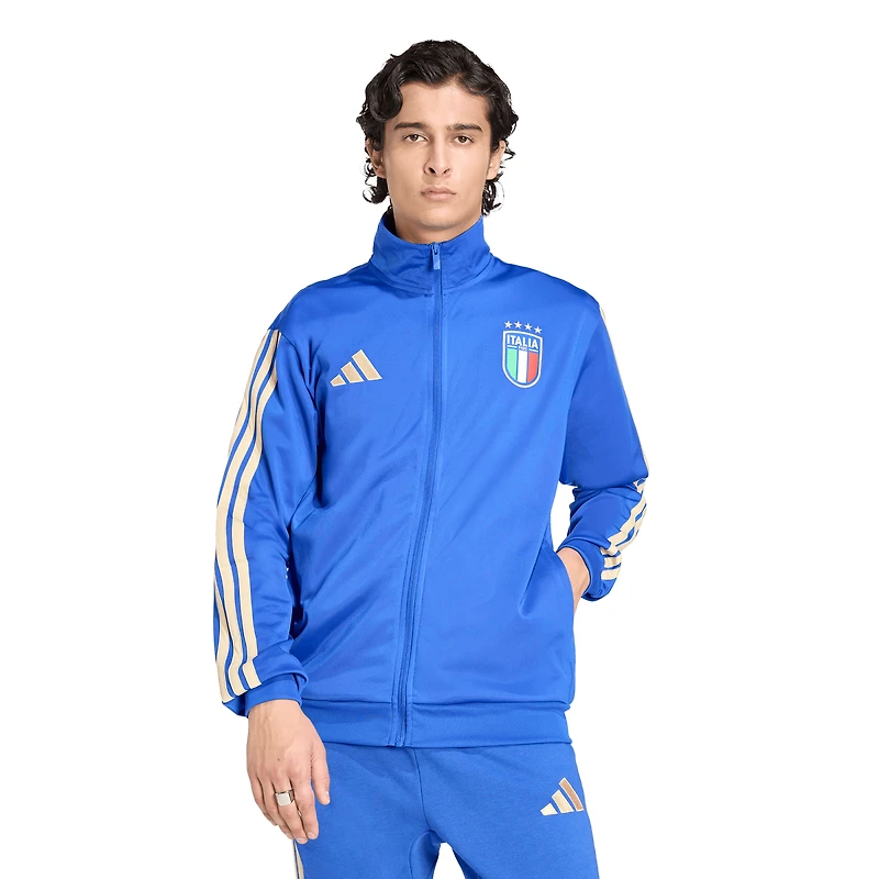 Veste de survêtement zippée intégrale adidas bleue pour homme, équipe nationale d'Italie, domicile Alphaskin