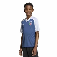 Maillot d'avant-match adidas bleu pour jeunes de l'équipe nationale d'Italie 2026