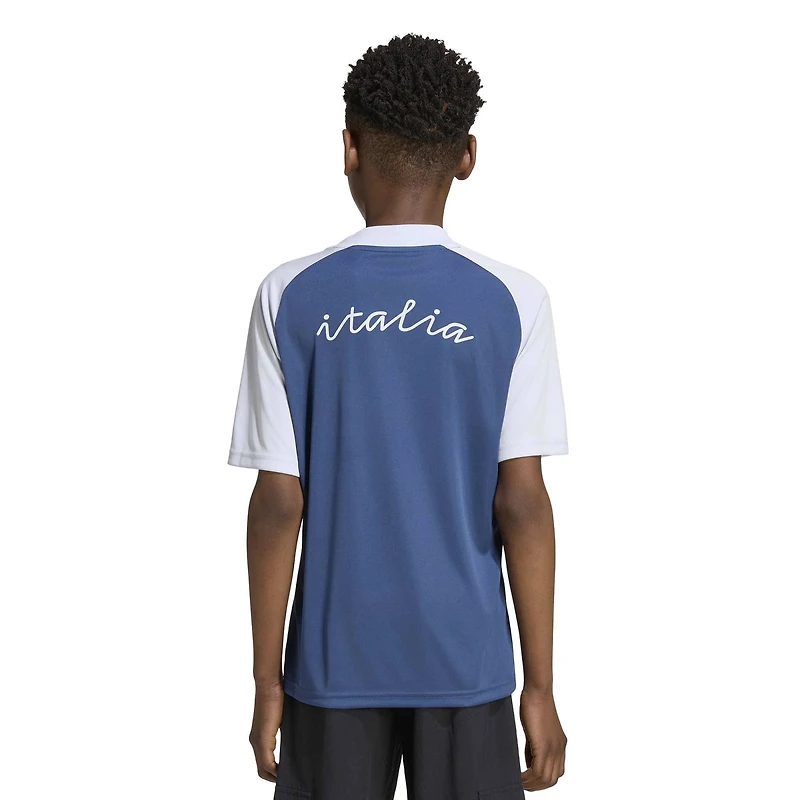 Maillot d'avant-match adidas bleu pour jeunes de l'équipe nationale d'Italie 2026