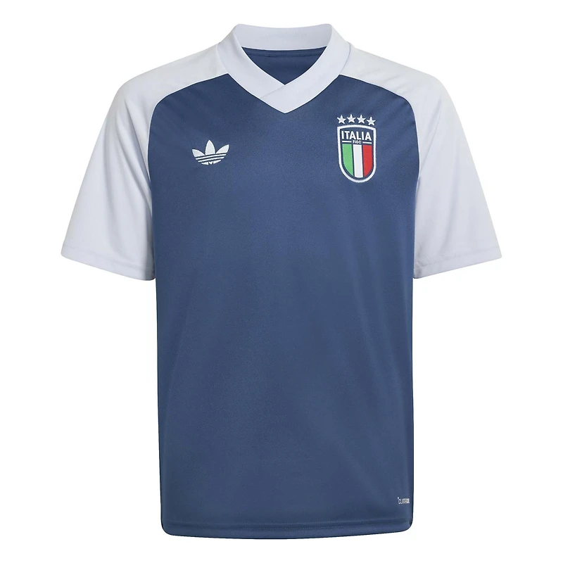 Maillot d'avant-match adidas bleu pour jeunes de l'équipe nationale d'Italie 2026