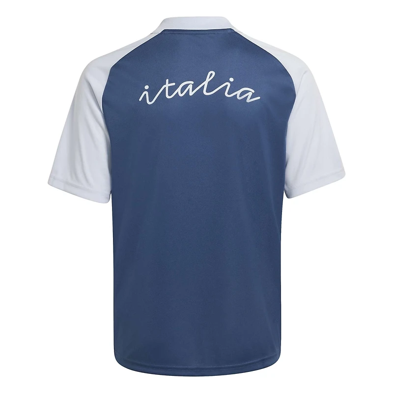 Maillot d'avant-match adidas bleu pour jeunes de l'équipe nationale d'Italie 2026