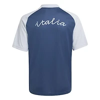 Maillot d'avant-match adidas bleu pour jeunes de l'équipe nationale d'Italie 2026