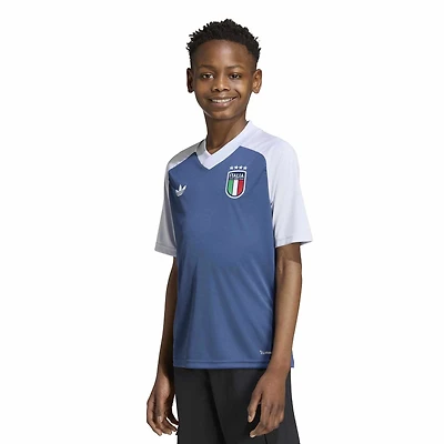 Maillot d'avant-match adidas bleu pour jeunes de l'équipe nationale d'Italie 2026