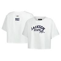 Women's Pro Standard White Jackson State Tigers Classic Three-Hit Boxy Cropped T-Shirt