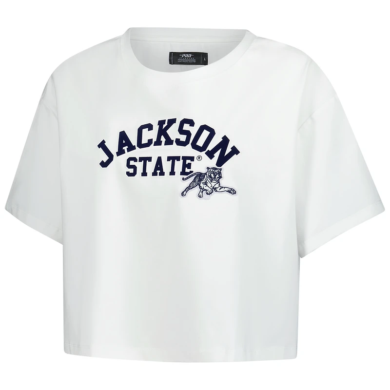 Women's Pro Standard White Jackson State Tigers Classic Three-Hit Boxy Cropped T-Shirt