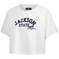 Women's Pro Standard White Jackson State Tigers Classic Three-Hit Boxy Cropped T-Shirt