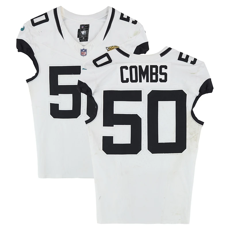 Branson Combs Jacksonville Jaguars Game-Used #50 White Nike Jersey vs. Arizona Cardinals on November 23, 2025