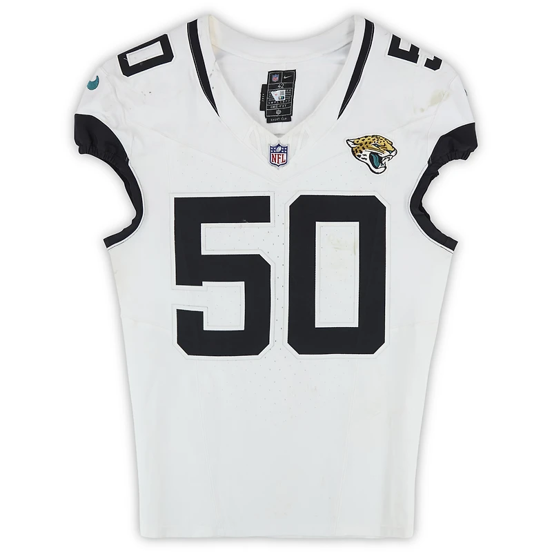 Branson Combs Jacksonville Jaguars Game-Used #50 White Nike Jersey vs. Arizona Cardinals on November 23, 2025
