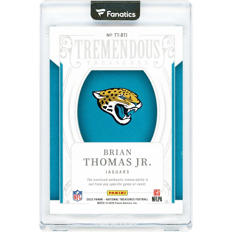 Carte Brian Thomas Jr. Jacksonville Jaguars 2025 Panini National Treasures Jumbo Dual-Color Relic Gold #TT-BTJ #5/10