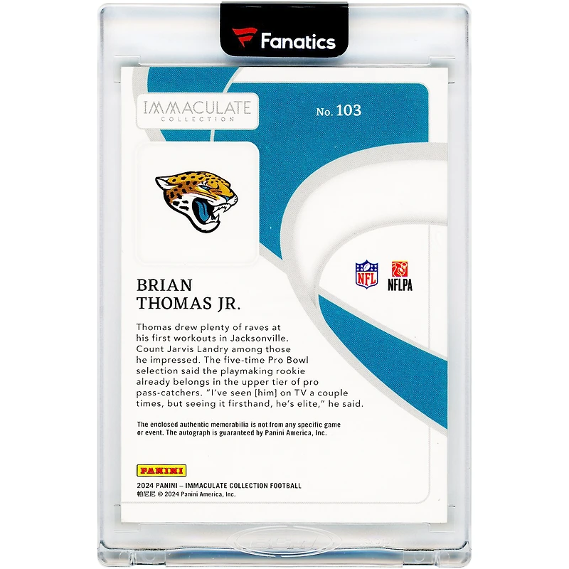 Brian Thomas Jr. Jacksonville Jaguars Autographed 2024 Panini Immaculate Collection Tri-Color RPA #103 #17/99 Rookie Card