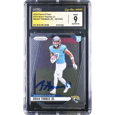 Carte de recrue autographiée de Brian Thomas Jr. (Jaguars de Jacksonville), Panini Prizm 2024 n° 314, authentifiée CGC (9/10).