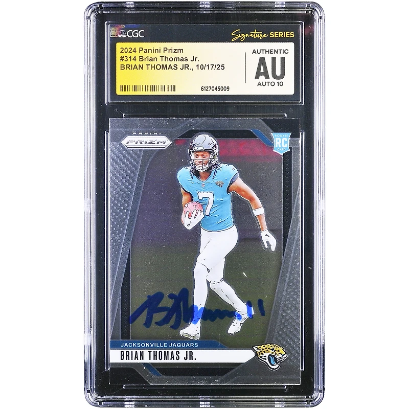 Carte de recrue autographiée Brian Thomas Jr. (Jaguars de Jacksonville) 2024 Panini Prizm n° 314, certifiée CGC Fanatics Witnessed Auto 10