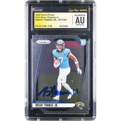Carte de recrue autographiée Brian Thomas Jr. (Jaguars de Jacksonville) 2024 Panini Prizm n° 314, certifiée CGC Fanatics Witnessed Auto 10