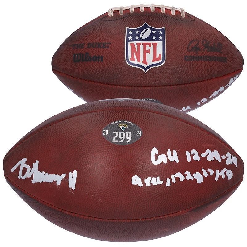 Ballon de football américain dédicacé par Brian Thomas Jr. des Jaguars de Jacksonville contre les Raiders de Las Vegas le 22 décembre 2024, avec plusieurs inscriptions - n° 299