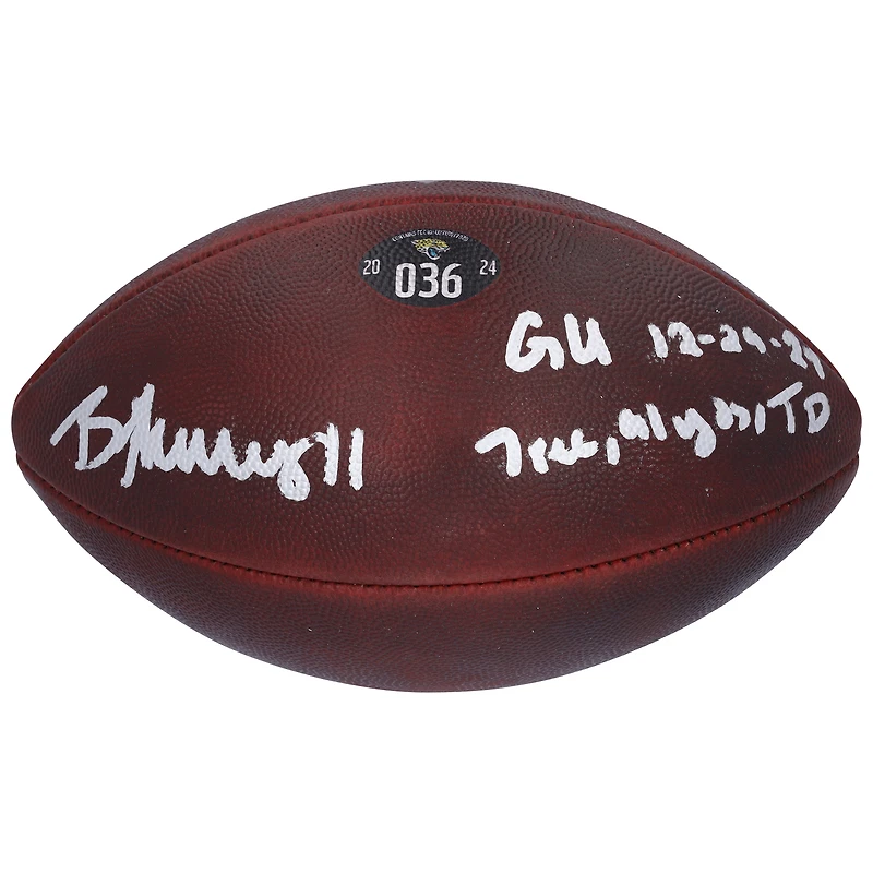 Brian Thomas Jr. Jacksonville Jaguars Autographed Game-Used Football vs. Tennessee Titans on December 29, 2024 with Multiple Inscriptions - #36