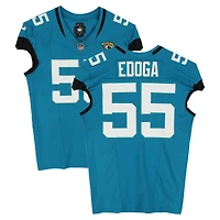 Maillot Nike turquoise n° 55 porté par Chuma Edoga, des Jaguars de Jacksonville, lors du match contre les Seahawks de Seattle le 12 octobre 2025.
