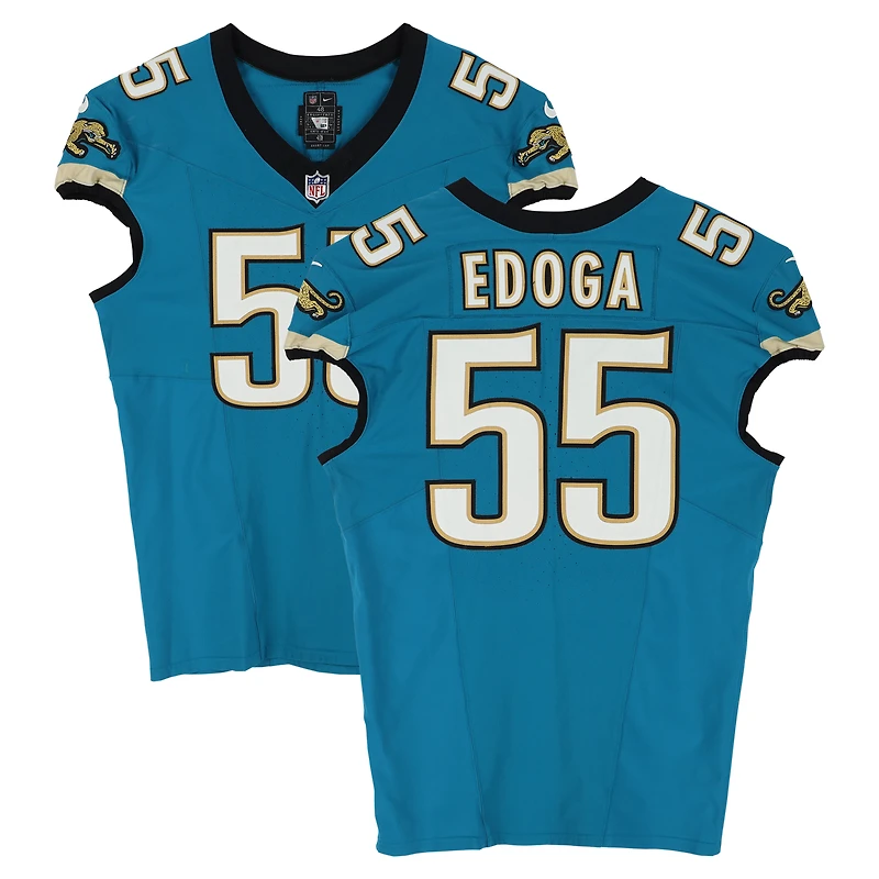 Chuma Edoga Jacksonville Jaguars Game-Used #55 Teal Throwback Nike Jersey vs. Indianapolis Colts on December 7, 2025