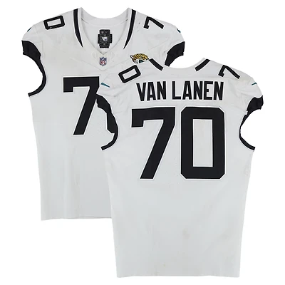 Maillot blanc Nike n° 70 porté par Cole Van Lanen (Jaguars de Jacksonville) lors du match contre les Colts d'Indianapolis le 28 décembre 2025