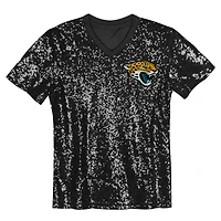 Haut à col en V sequins et inscription Jacksonville Jaguars noir pour filles