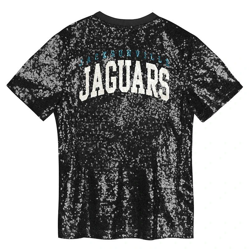 Haut à col en V sequins et inscription Jacksonville Jaguars noir pour filles