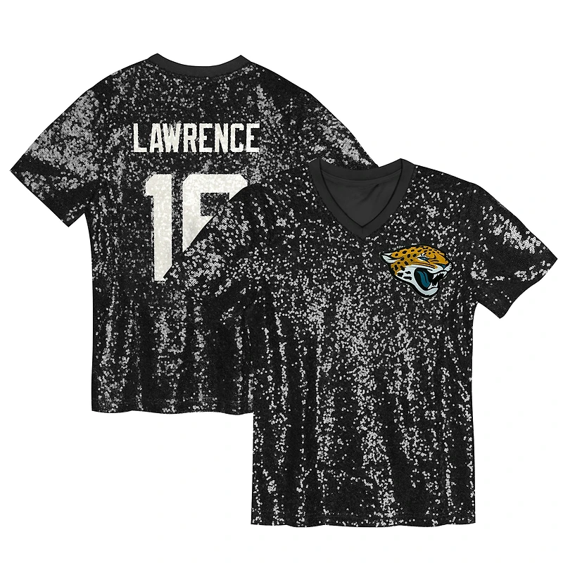 Maillot à col en V sequins noir pour jeunes filles Trevor Lawrence des Jaguars de Jacksonville