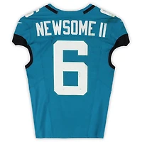 Maillot Nike turquoise n° 6 porté par Greg Newsome II des Jaguars de Jacksonville lors du match contre les Jets de New York le 14 décembre 2025