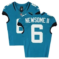 Maillot Nike turquoise n° 6 porté par Greg Newsome II des Jaguars de Jacksonville lors du match contre les Jets de New York le 14 décembre 2025