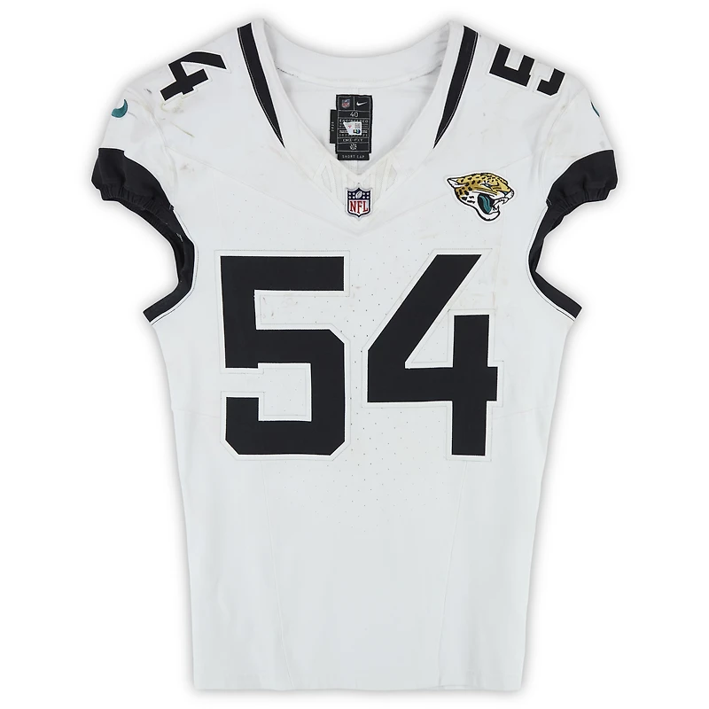Maillot blanc Nike n° 54 porté par Jack Kiser (Jacksonville Jaguars) lors du match contre les Cardinals de l'Arizona le 23 novembre 2025