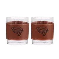 Lot de 2 verres à whisky Jacksonville Jaguars de 12 oz avec emballage en cuir