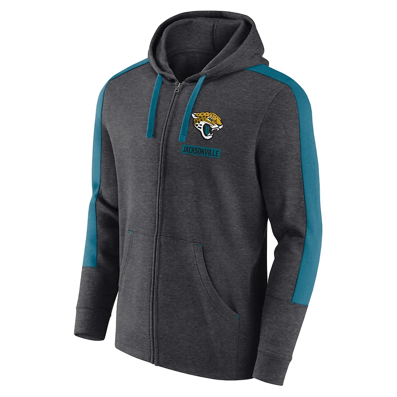 Sweat à capuche zippé pour homme Fanatics Heather Charcoal Jacksonville Jaguars Gains