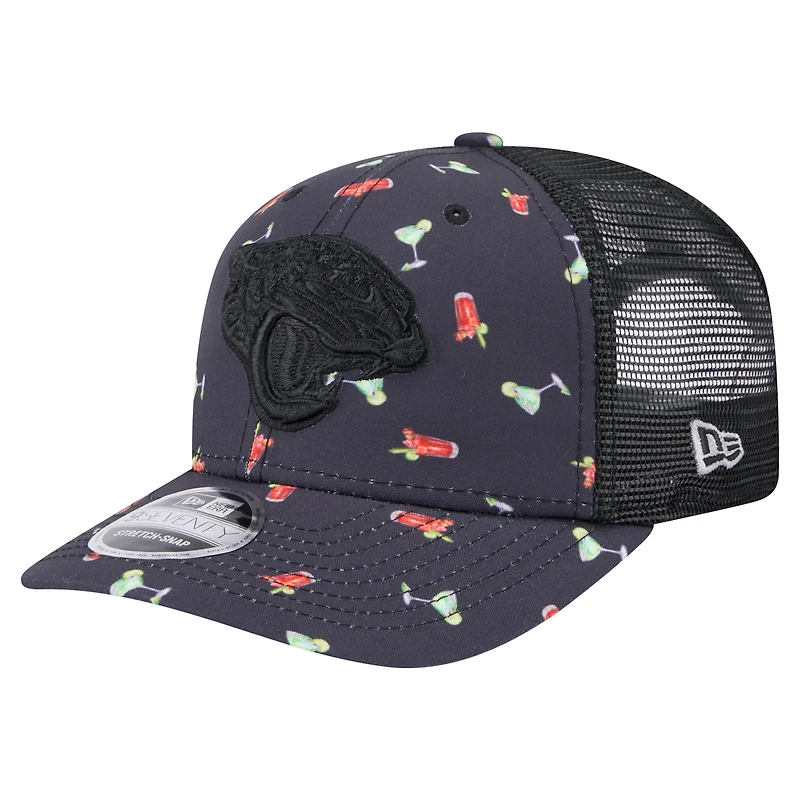 Men's New Era  Navy/Black Jacksonville Jaguars Adventure Drinks Pattern 9SEVENTY Stretch-Snap Hat