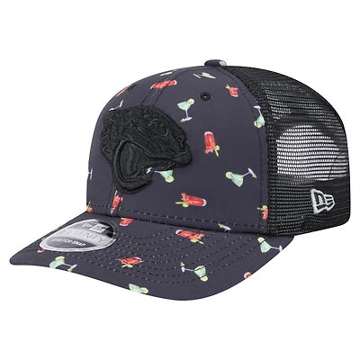 Men's New Era  Navy/Black Jacksonville Jaguars Adventure Drinks Pattern 9SEVENTY Stretch-Snap Hat
