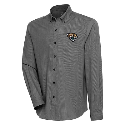 Men's Antigua  Black/White Jacksonville Jaguars Compression Tri-Blend Long Sleeve Button-Down Shirt